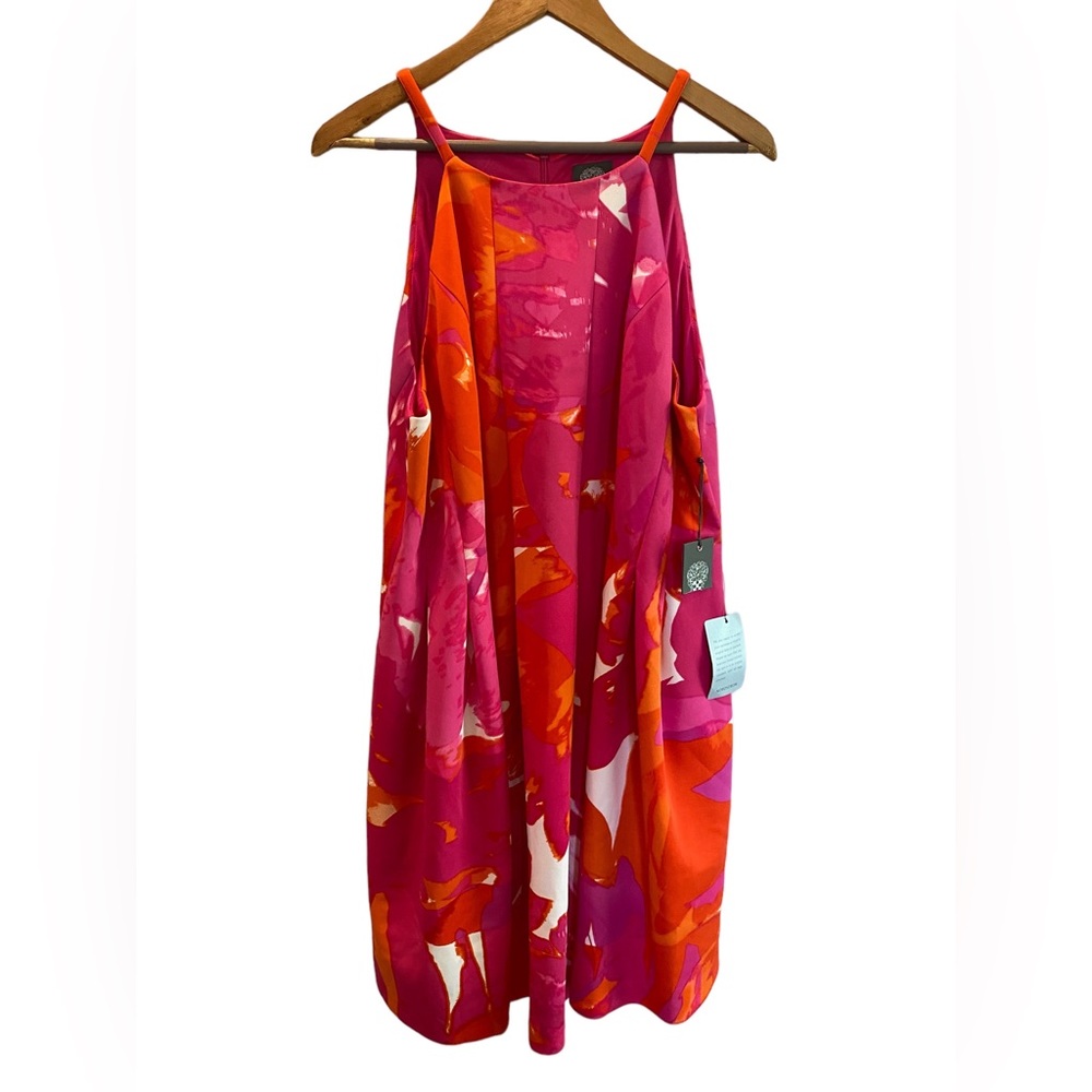 Vince Camuto women’s Mini Dress Orange Pink  Halter Neck Scuba Dress Size 16